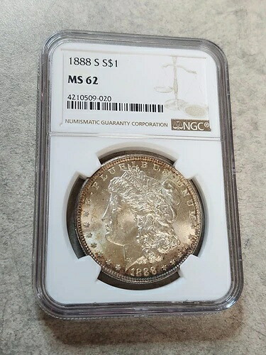 1888-S モルガン・ダラー - VAM-13 ヒットリスト 40 - MS62 - NGC - トーニング、ミラー、フロスト