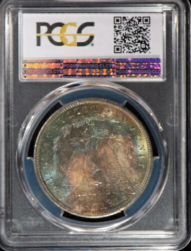 1883-O モルガン銀貨 MS63 トーン裏面 エメラルドグリーンからブルー＆ゴールド