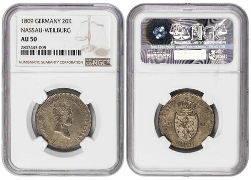 *** NGC *** ドイツ - ナッソー *** 20 クロイツァー *** 1809 *** AU50 *** CV $1250 ***t3