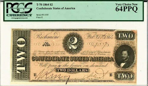 1864年 アメリカ連合国 2ドル T 70 PCGS Very Choice New 64 PPQ