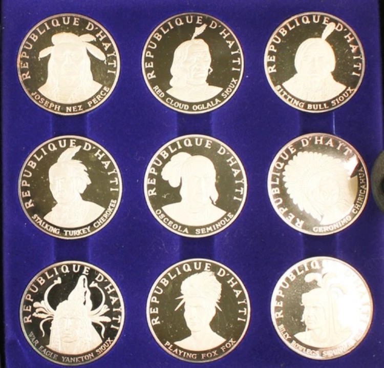 ハイチ 1971年 10 グールド 9 1.5オンス 銀貨プルーフセット ネイティブアメリカンチーフ +OGP