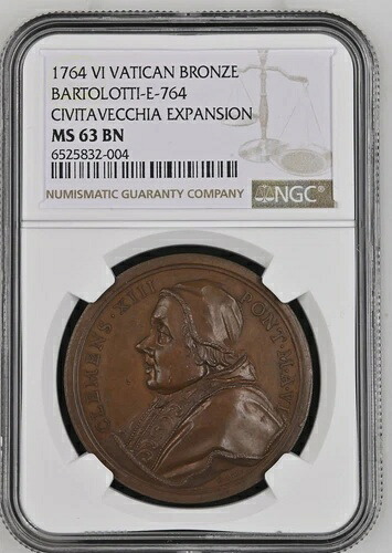 教皇領バチカン 1764 年 教皇クレメンス 13 世 ブロンズ メダル NGC により評価された唯一のもの!