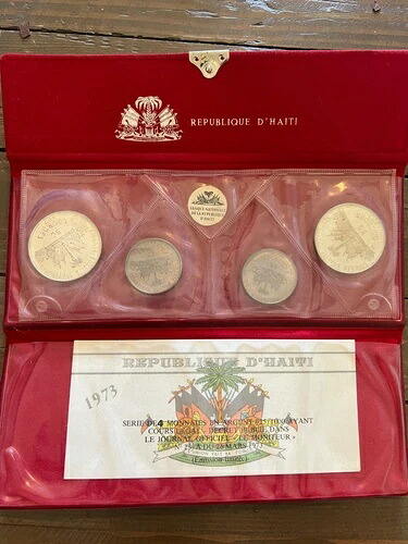 1973年 ハイチ共和国 コイン4枚セット ホルダー シルバー プルーフ フォルダー COA 25 50 グールド