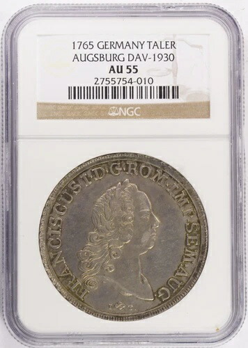 1765年 ドイツ諸州 アウクスブルク ターラー ターラー NGC AU55 KM# 184 Dav. #1930 274,725円