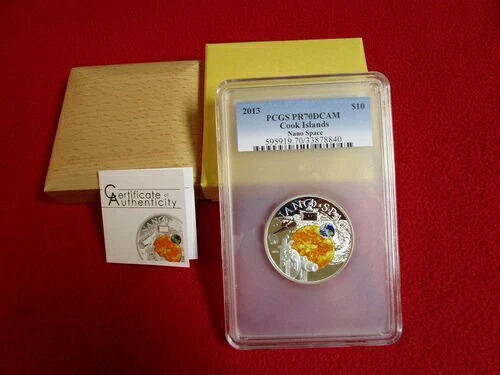 2013年 10ドル クック諸島 ナノスペース PCGS NGC PR70 銀貨 ナノチップ地金付き