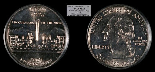2007-D 25C PCGS MS63 楕円形の板金に刻印（ユタ州クォーター造幣局のエラー）