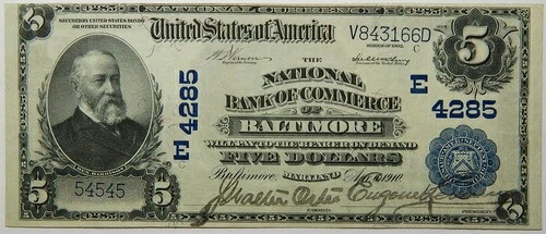 1902年 無地裏面 $5 Fr-601 メリーランド州ボルチモア商工会議所発行 Ch#(E)4285 LM26