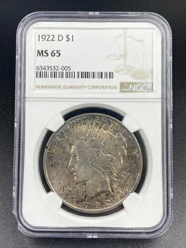 1922年-D ピース銀貨 NGC MS65 素晴らしい色調 - スラブ欠けあり