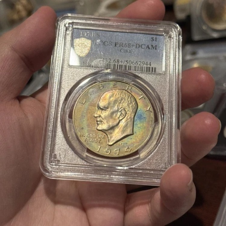 1974-S アイゼンハワー シルバーダラー PCGS PR68+!DCAM クラッド POP 1 プラス レインボー ?? すごい
