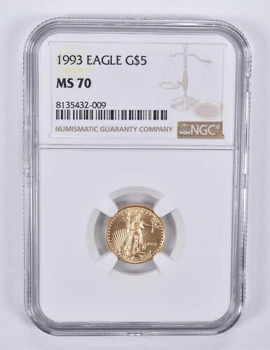 1993年 1/10オンス 5ドル アメリカンゴールドイーグル MS70 NGC ブラウンラベル