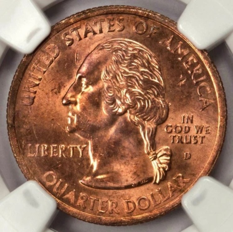 2004 NGC MS64 クラッド層欠落 テキサスクォーター ミントエラー 希少な赤銅色