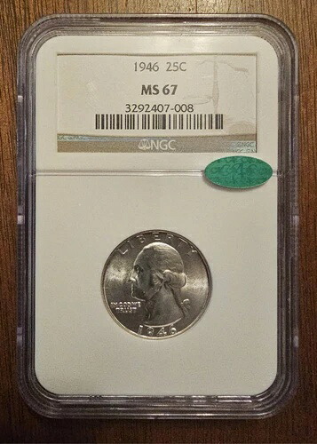ブラストホワイト 1946年ワシントンクォーター MS-67 NGC CAC グリーンビーン｜WORLD RESOURCE【KING店】