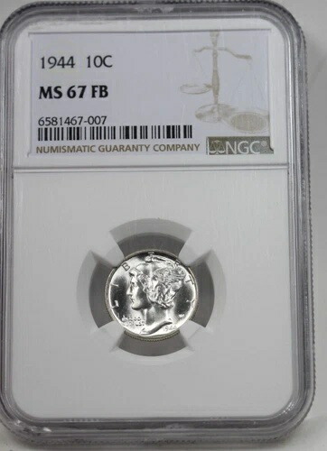 1944年製マーキュリーダイム：NGC MS67FB ブレイジングホワイト