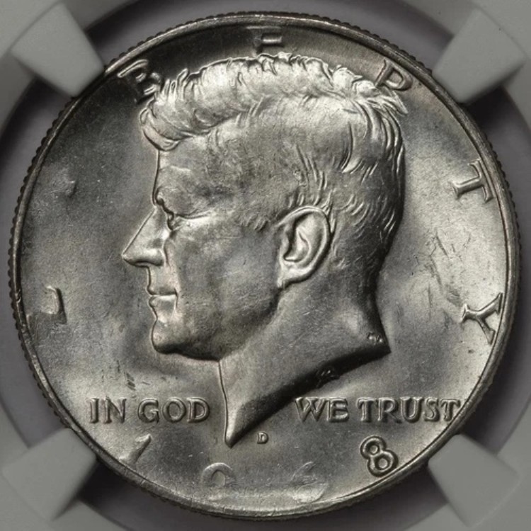 1968年 D NGC MS64 欠陥のある板金に打たれたシルバーハーフダラー ミントエラー レア