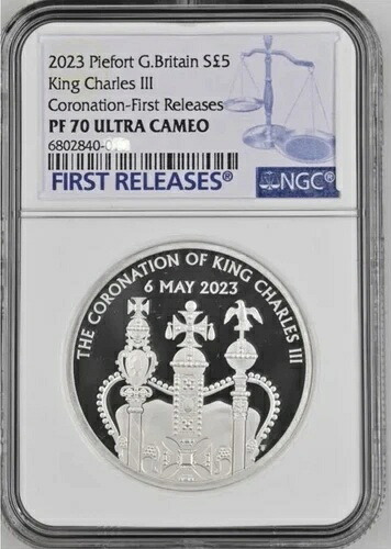 ピエフォート 英国 5ポンド 2023年 銀貨 戴冠式 チャールズ3世 NGC PF70