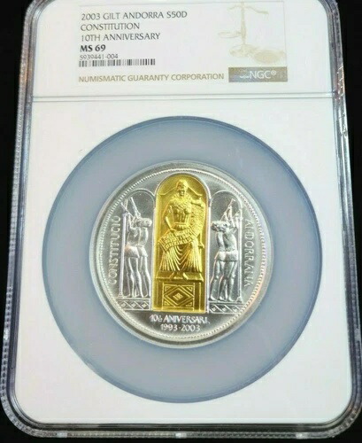 2003年 アンドラ シルバー 50 ダイナース コンスティチューション 10周年記念 NGC MS 69 レア トップポップ 1