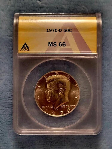 1970 D - 50C - MS66 - ANACS - トーン加工 ケネディ ハーフダラー #7673489