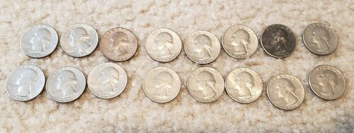 1965年から1979年までの希少なワシントン銀貨25セント硬貨、16枚セット