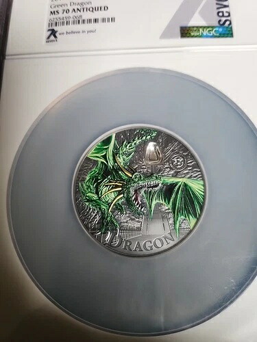 2019年 10ドル パラオ グリーンドラゴン 2オンス 銀貨 NGC MS70