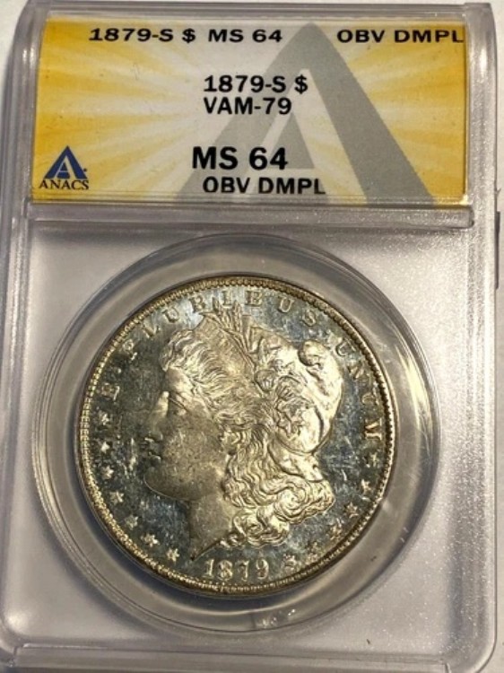 #A8140、ANACS モルガン シルバー ダラー MS 64 DMPL 表面 Vam 79 1879 S｜WORLD RESOURCE【KING店】