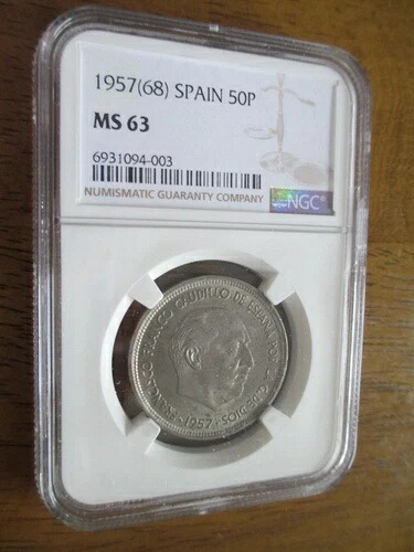 1957年 (68) スペイン 50ペセタ 発行枚数: 1,000枚 セットのみ NGC MS 63 希少｜WORLD RESOURCE【KING店】