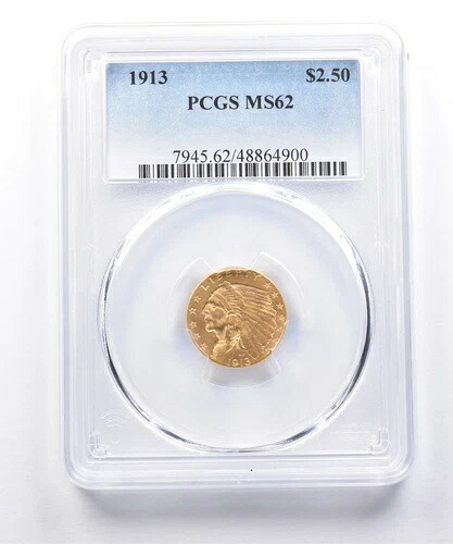 1913年 2.50ドル インディアンヘッド ゴールド クォーターイーグル MS62 PCGS *7457｜WORLD RESOURCE【KING店】