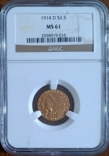 1914-D インディアン 2 1/2 ドル金貨クォーターイーグル、NGC MS61|WORLD RESOURCE【KING店】