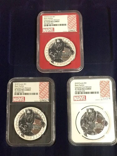 2018年ツバル産1オンス銀貨3枚セット。ブラックパンサー PF 70 NGCファーストリリース