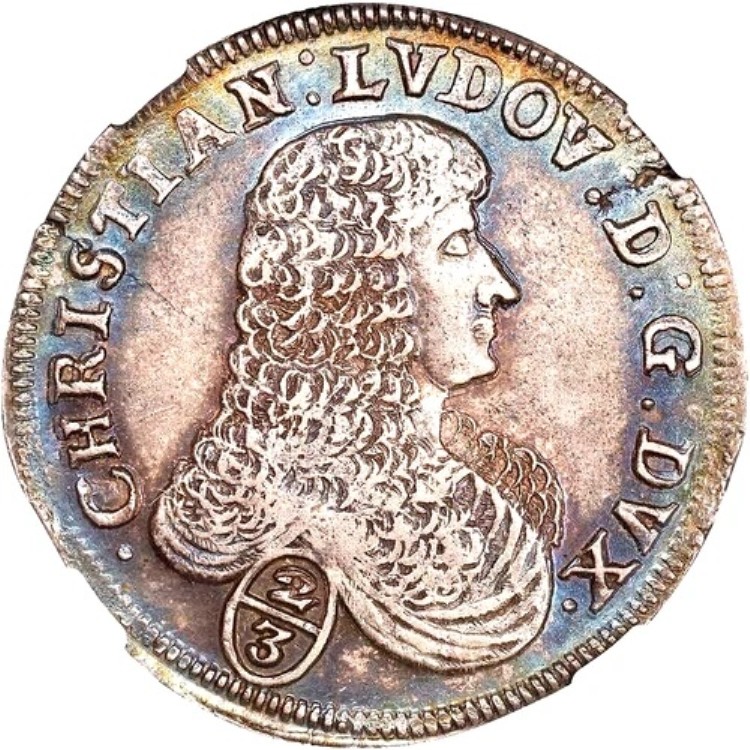 1675 西ドイツ メクレンブルク＝シュヴェリーン 2/3ターレル、NGC AU 53、ドイツ最高級品｜WORLD RESOURCE【KING店】