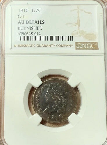 1810年 ハーフセント NGC AU (Det) 裏面25%回転、AU卸売価格より20%下回る|WORLD RESOURCE【KING店】