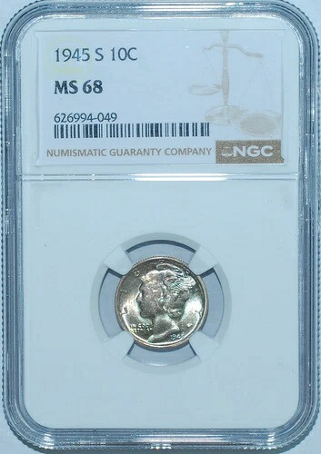 1945 S NGC MS68 マーキュリーダイム グレートカラー