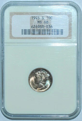 1945 S NGC MS68 マーキュリーダイム グレートカラー