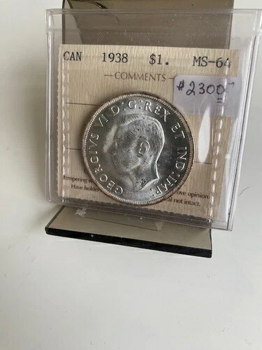 カナダ硬貨：1938年ドル、オリジナル ジェム ラスター、グレード ICCS-64...推定価格：2,300ドル