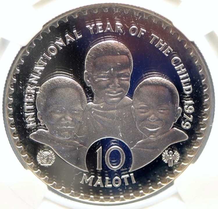 1979年 レソト アフリカ チャイルドイヤー オールドプルーフ シルバー 10 マロティコイン NGC i99382