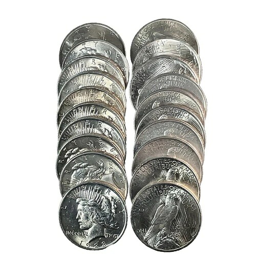 米国平和90%銀貨ロール 20枚入り チョイス BU。未使用 1922年、1923年、1924年|WORLD RESOURCE【KING店】