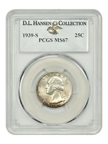 1939-S 25C PCGS MS67 ex: D.L. ハンセン - ワシントン クォーター - タフ ミントマーク WQ|WORLD RESOURCE【KING店】