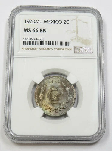 1920年 Mo NGC MS66 BN ブラウン メキシコ - トーンドスセンタボス 2セント硬貨 #33909A|WORLD RESOURCE【KING店】