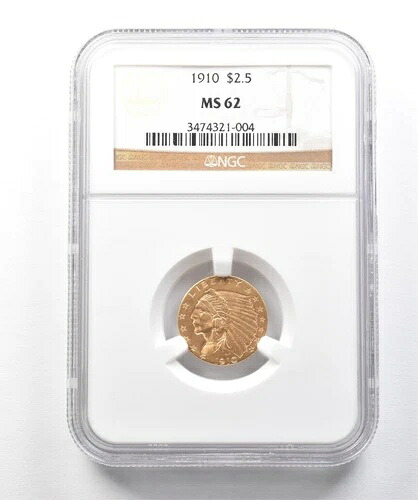 1910年 2.50ドル インディアンヘッド ゴールド クォーターイーグル MS62 NGC *9921｜WORLD RESOURCE【KING店】 306,405円