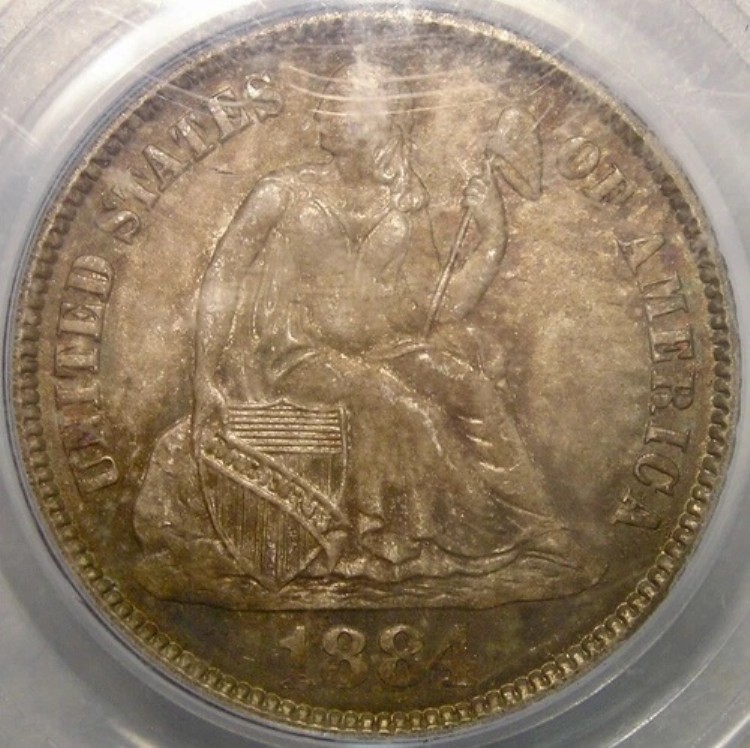 1884年 リバティ座像 シルバーダイム 魅力的なゴージャスな色調 PCGS MS 65 チョイスジェム+｜WORLD RESOURCE【KING店】