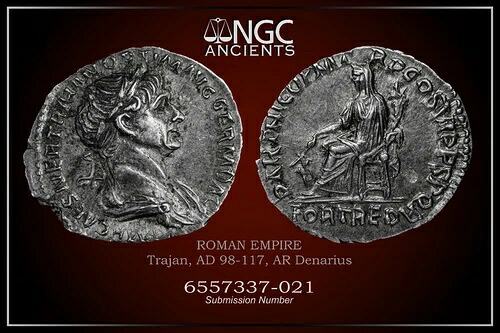 トラヤヌスの古代コイン NGC Ch AU。 AR デナリウス AD 98 ~ 117。 A1179|WORLD RESOURCE【KING店】