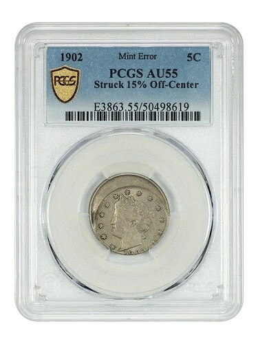 ミントエラー: 1902 5C PCGS AU55 (中心から15%ずれて刻印) - リバティニッケル|WORLD RESOURCE【KING店】