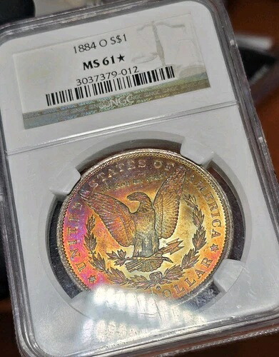 1884 O モルガン シルバー ダラー NGC MS61* スター レインボー トーン モンスター ネオンカラー｜WORLD RESOURCE【KING店】