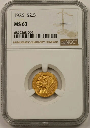 1926年 2.5ドル NGC MS 63 インディアンヘッド ゴールド クォーターイーグル｜WORLD RESOURCE【KING店】 307,890円