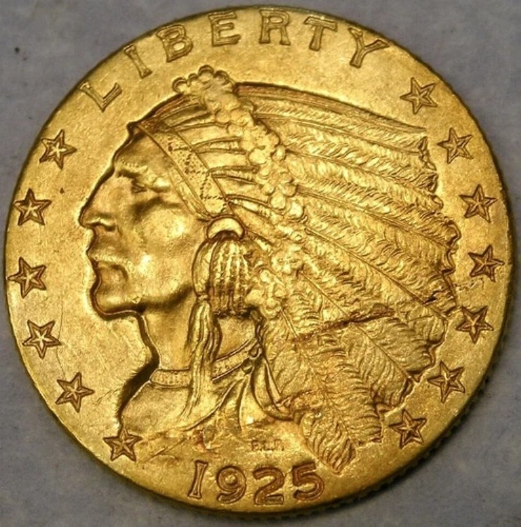 1925年 D インディアンヘッド ゴールド クォーターイーグル $2.5 希少 美しい羽根 チョイス+ BU+｜WORLD RESOURCE【KING店】