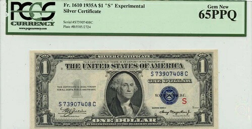 1935A $1Experimental (S) $1 Silver Cert PCGS Gem 65PPQ|WORLD RESOURCE【KING店】