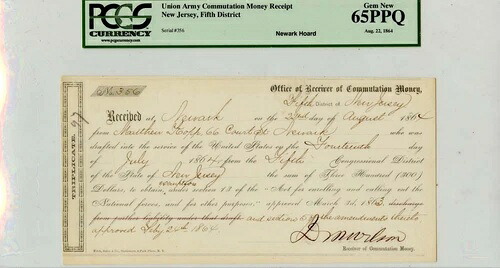 北軍減額金領収書 1864年8月22日 MS 65PPQ|WORLD RESOURCE【KING店】