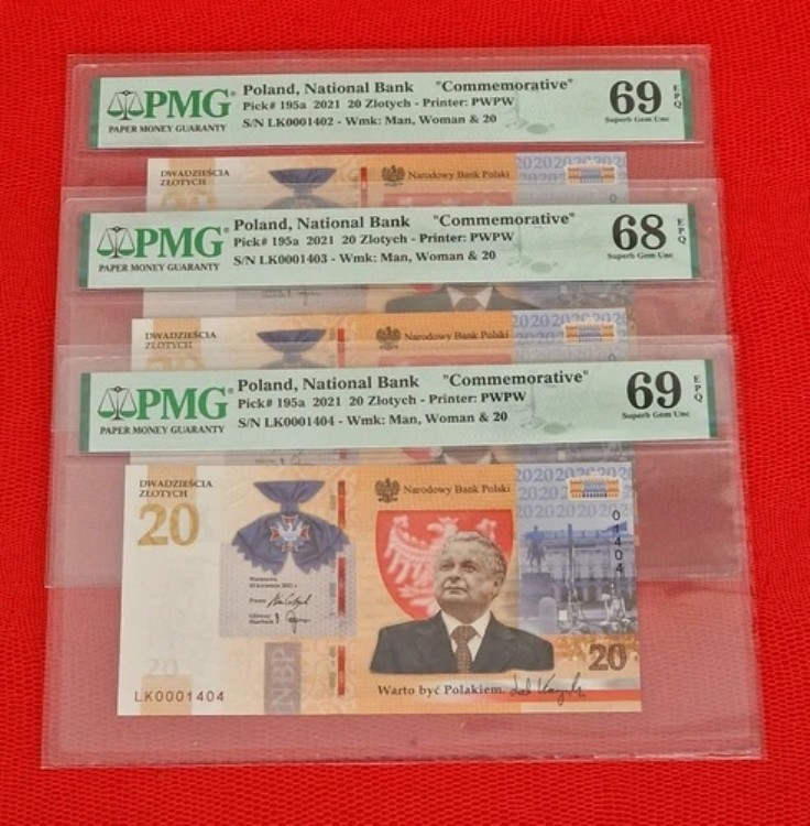 ポーランド 3 X 20 ズロティチ 2021 P195 a SN-LK 0001402/03/04 PMG 69/68/69｜WORLD RESOURCE【KING店】