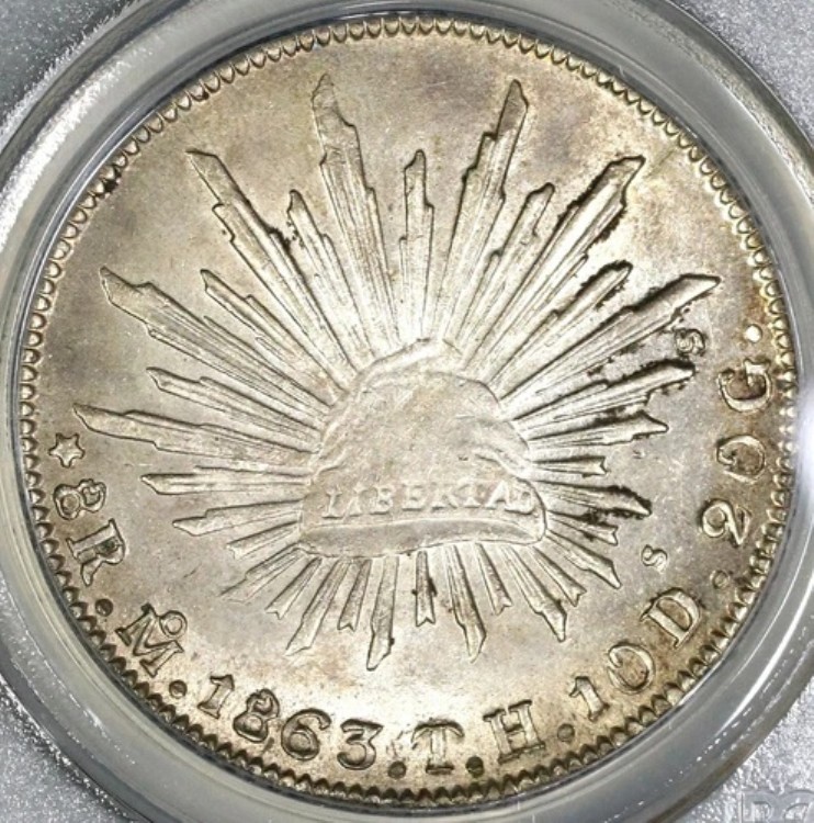 1863年-Mo TH PCGS MS 63 メキシコ 8レアル ミントステート シルバーコイン (19082504C)|WORLD RESOURCE【KING店】