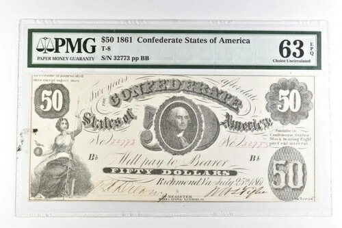 1861年 50ドル アメリカ連合国 T-8 63 チョイス アンク EPQ PMG *7941|WORLD RESOURCE【KING店】