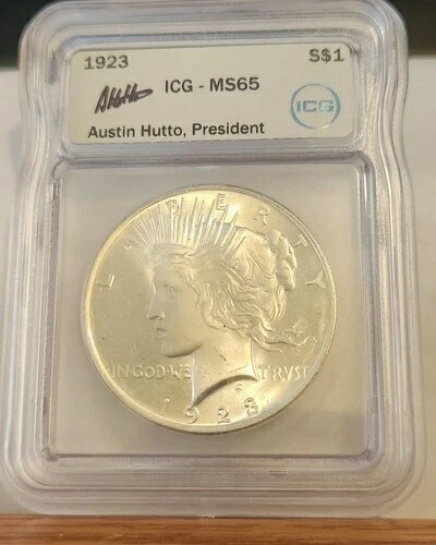 1923年 ピースシルバードル ICG MS65 ジェム BU ミント 光沢 - オースティン・ハットー直筆サイン入り 58,685円